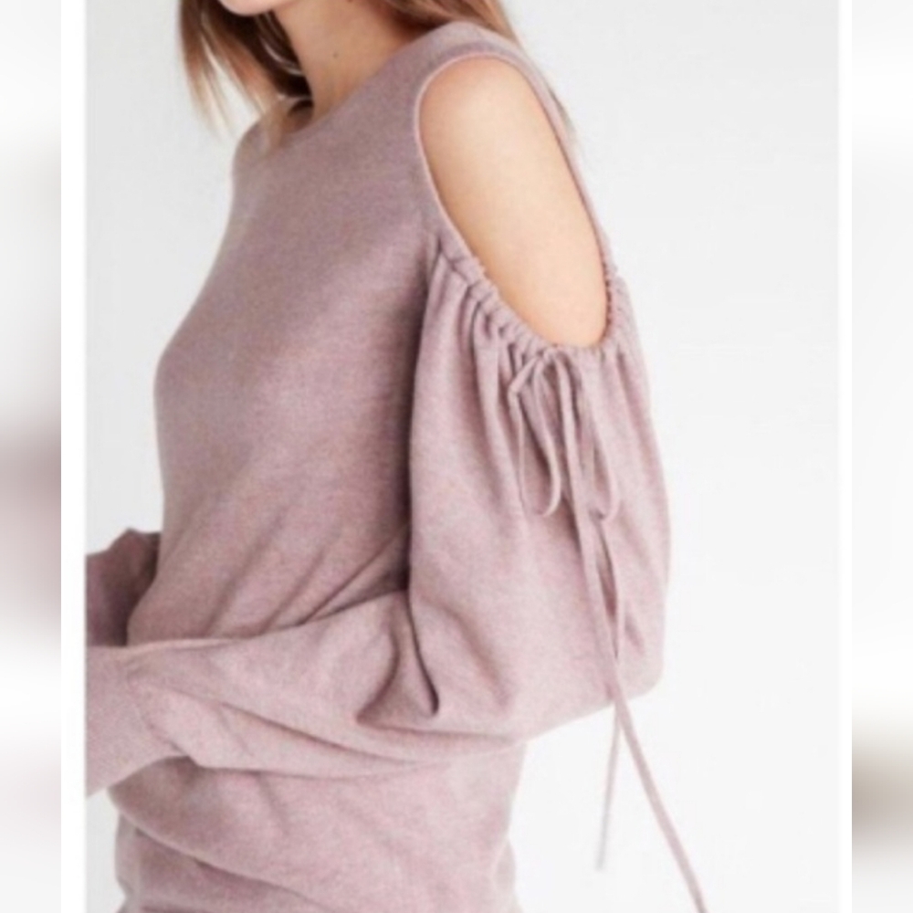 Express Cold Shoulder Knit Sweater Boat Neck Long Sleeve Open Keyhole Blouse